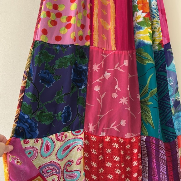 Vintage Sacred Threads Boho Patchwork Maxi Skirt Elastic Waist Mixed Print Small - Picture 6 of 12